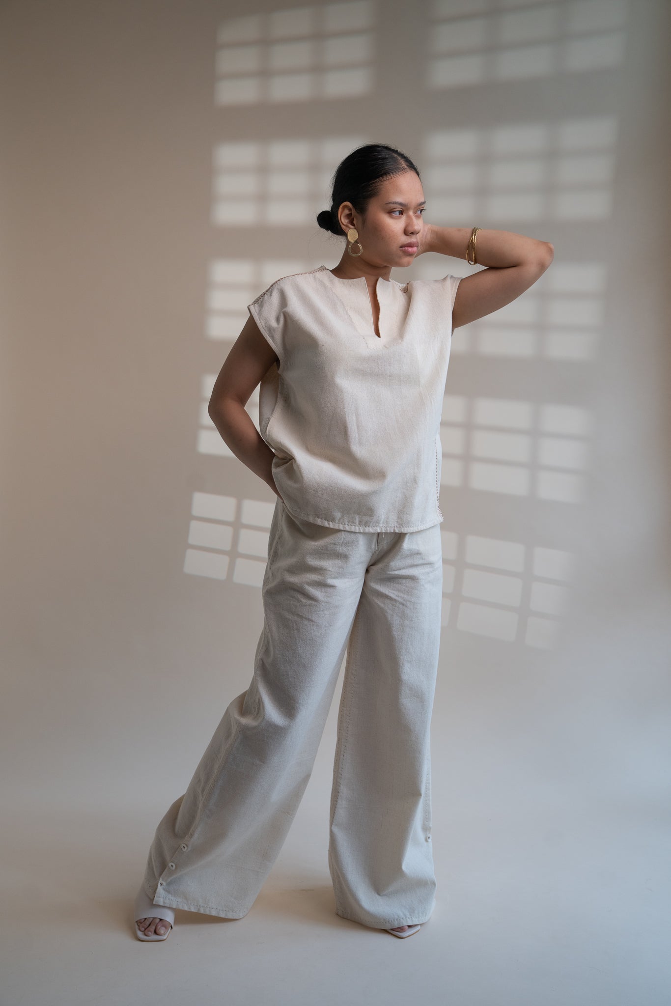 Dawning Raglan Sleeve Blouse & Slit Pants Set