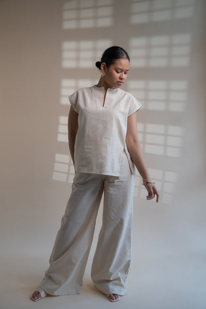 Dawning Raglan Sleeve Blouse & Slit Pants Set